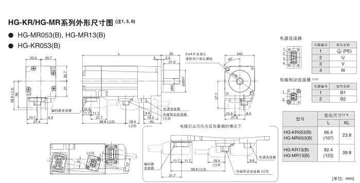電機(jī)HG-MR053尺寸圖 電機(jī)HG-MR053尺寸圖